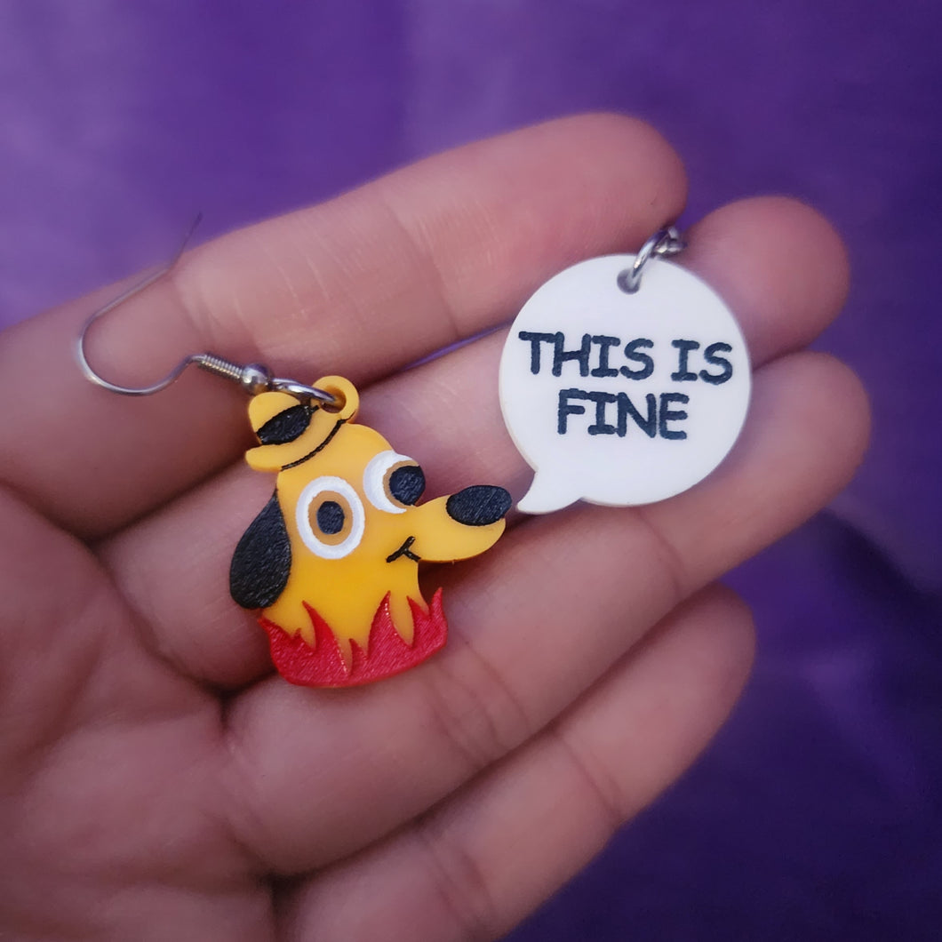 SMALL This is Fine - Meme Earrings